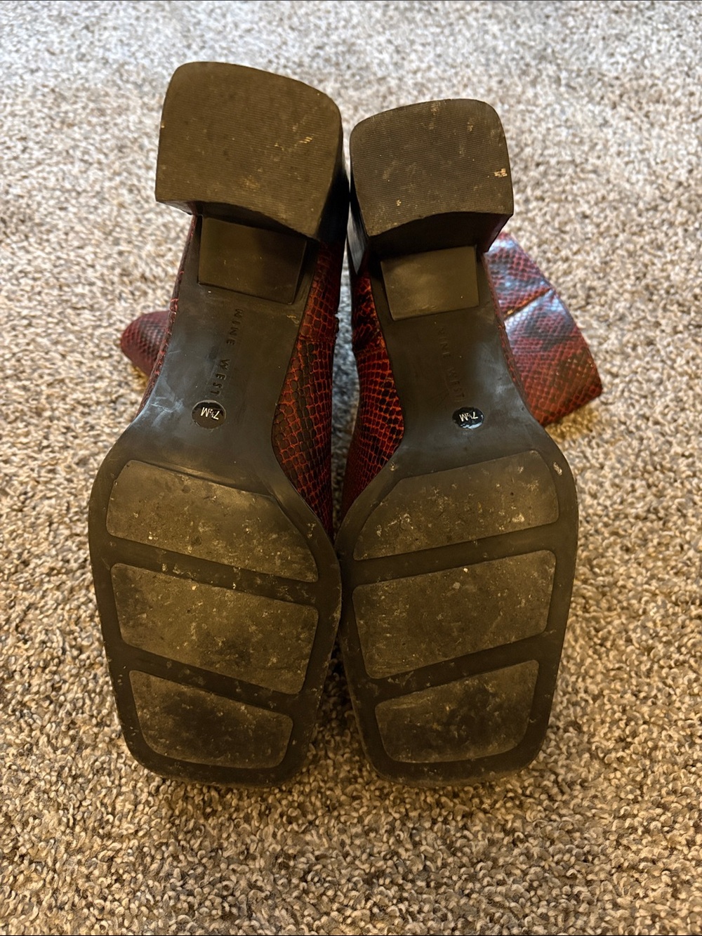 Nine West Red Leather, Snake-Print, Square Toe Ankle Boots—Y2K Rockstar - Picture 2 of 5